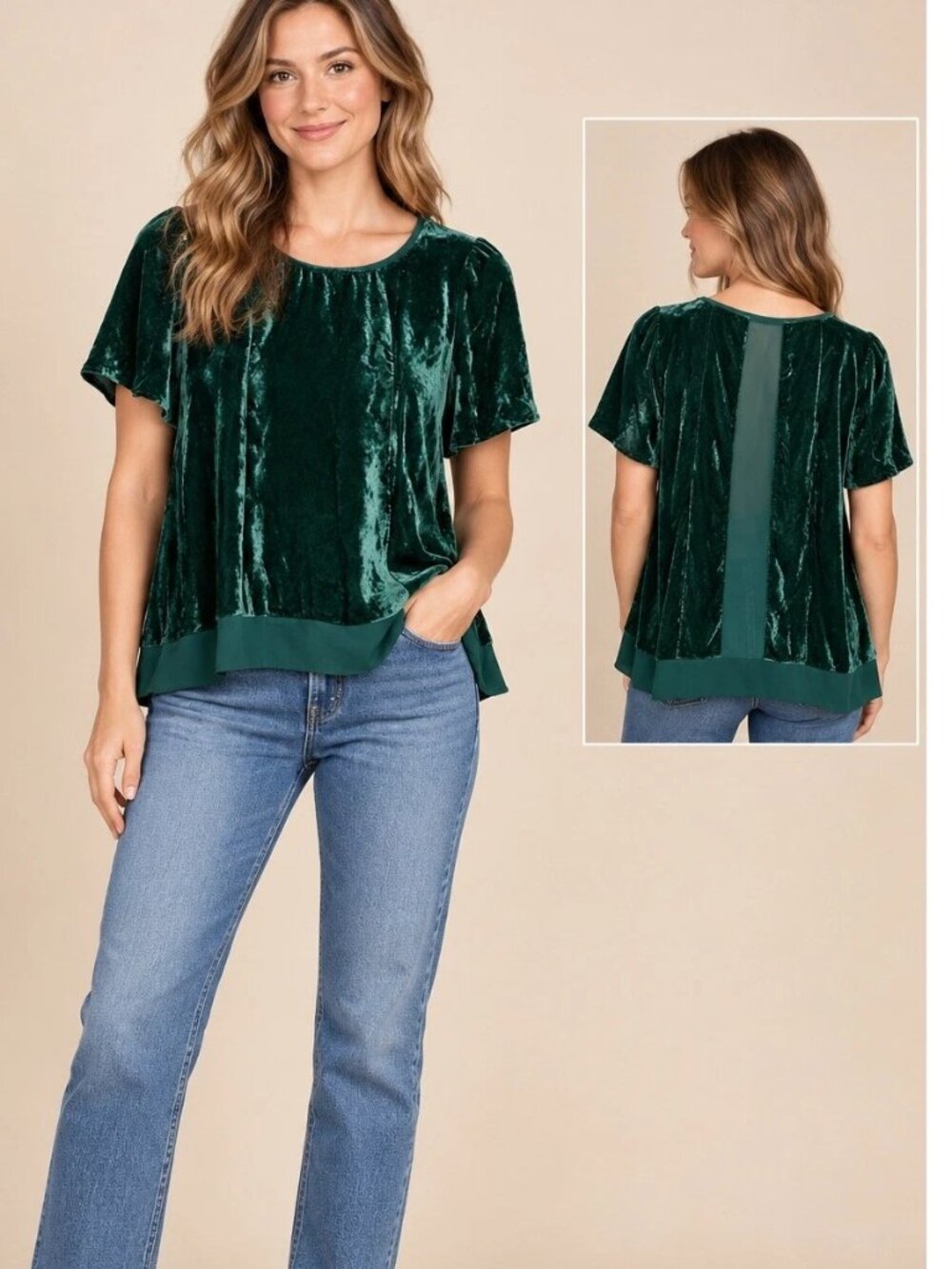 Anthropologie Maeve Emerald Green Crushed Velvet Swing Top Small Festive Fall
